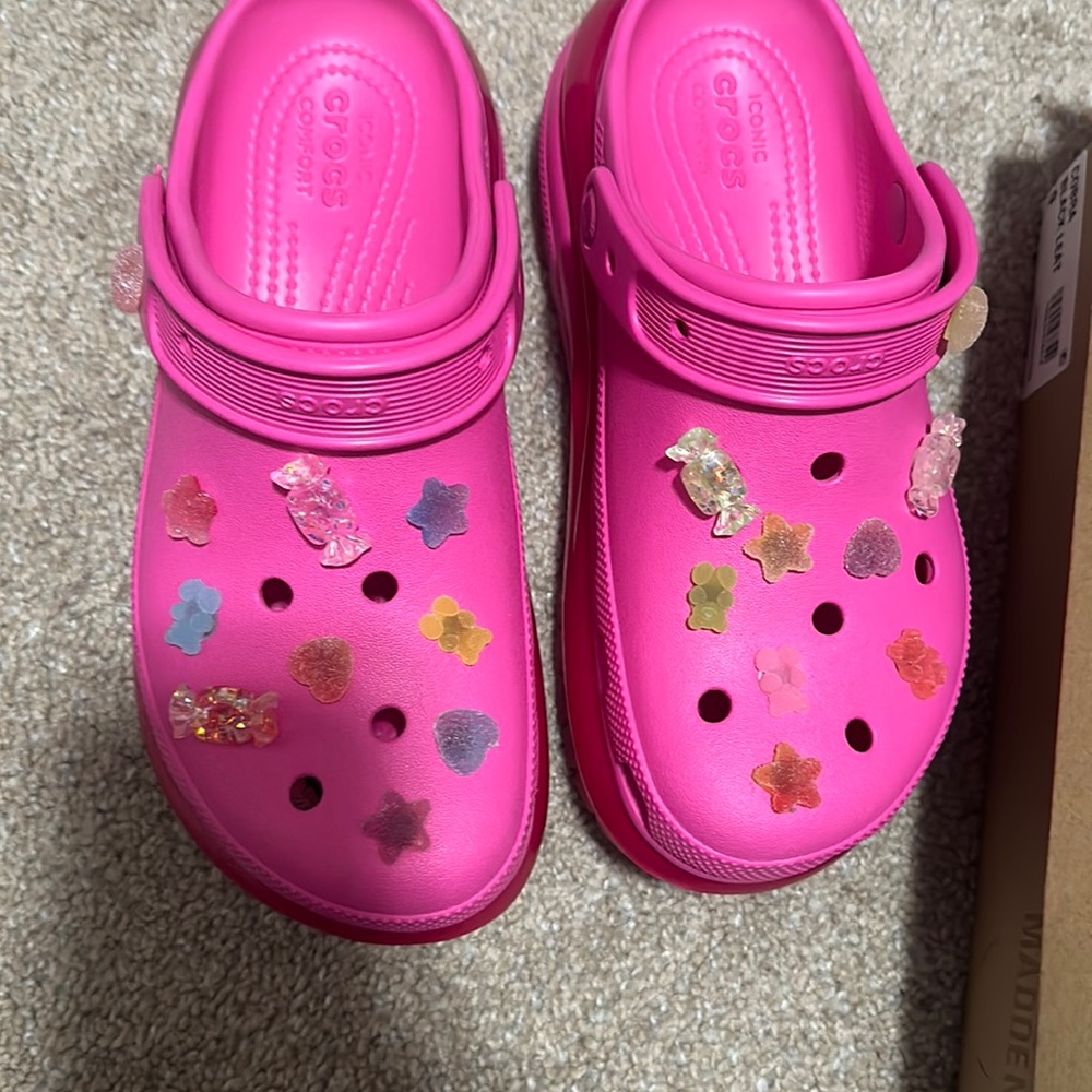 Crocs Mega Crush Clog Juice W8 worn once around the house candy charms custom